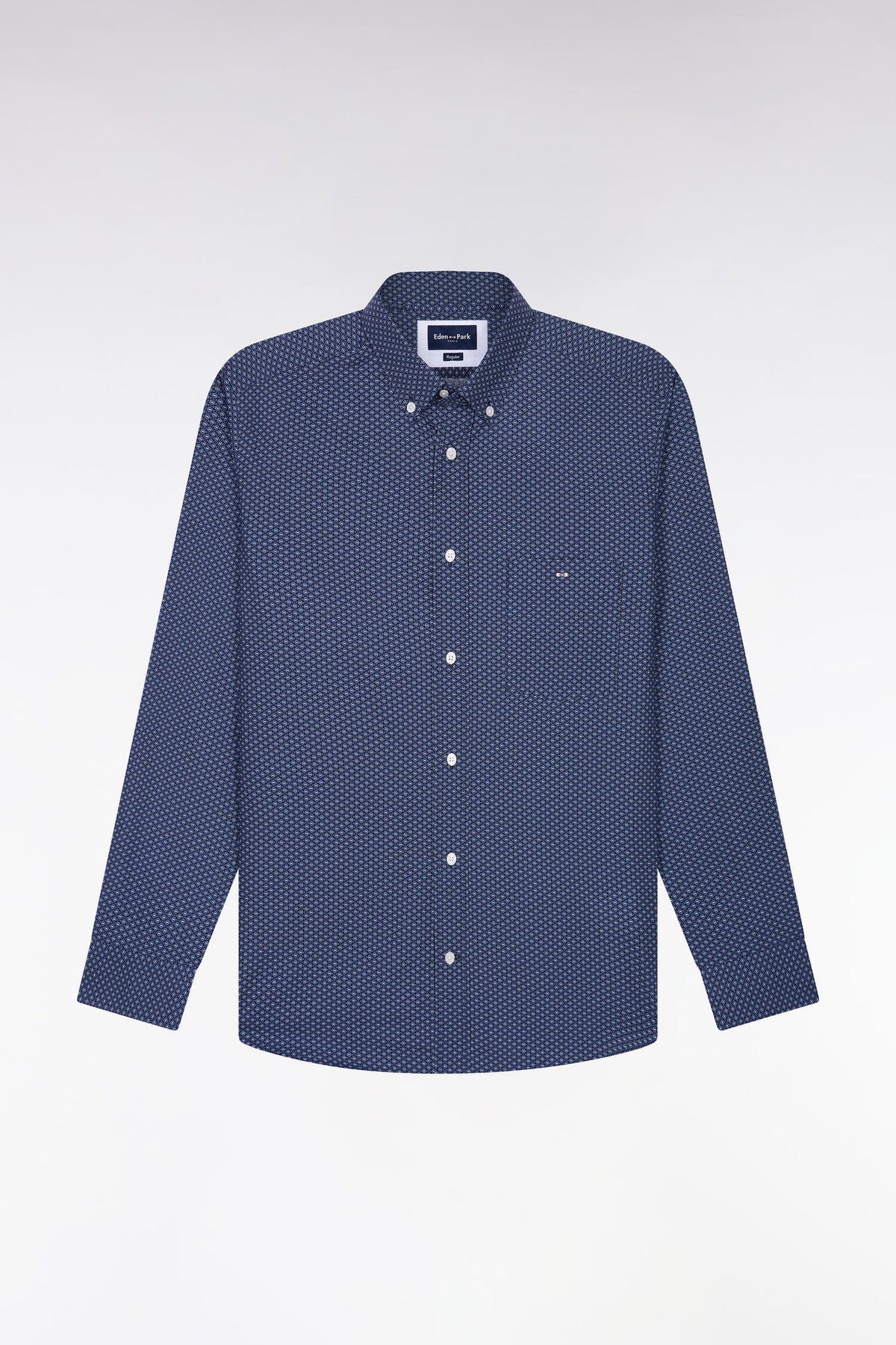 Chemise en coton bleu à micromotifs coupe droite
