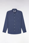 Blue micro-patterned straight-cut cotton shirt