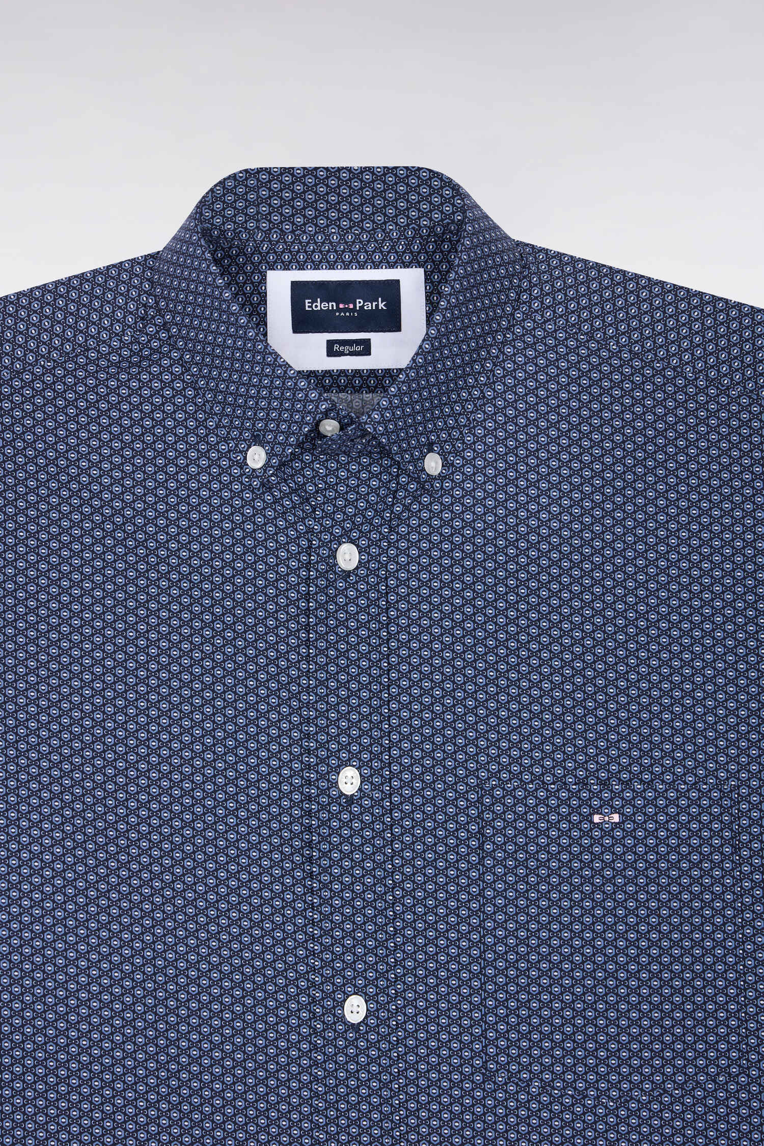 Chemise en coton bleu à micromotifs coupe droite