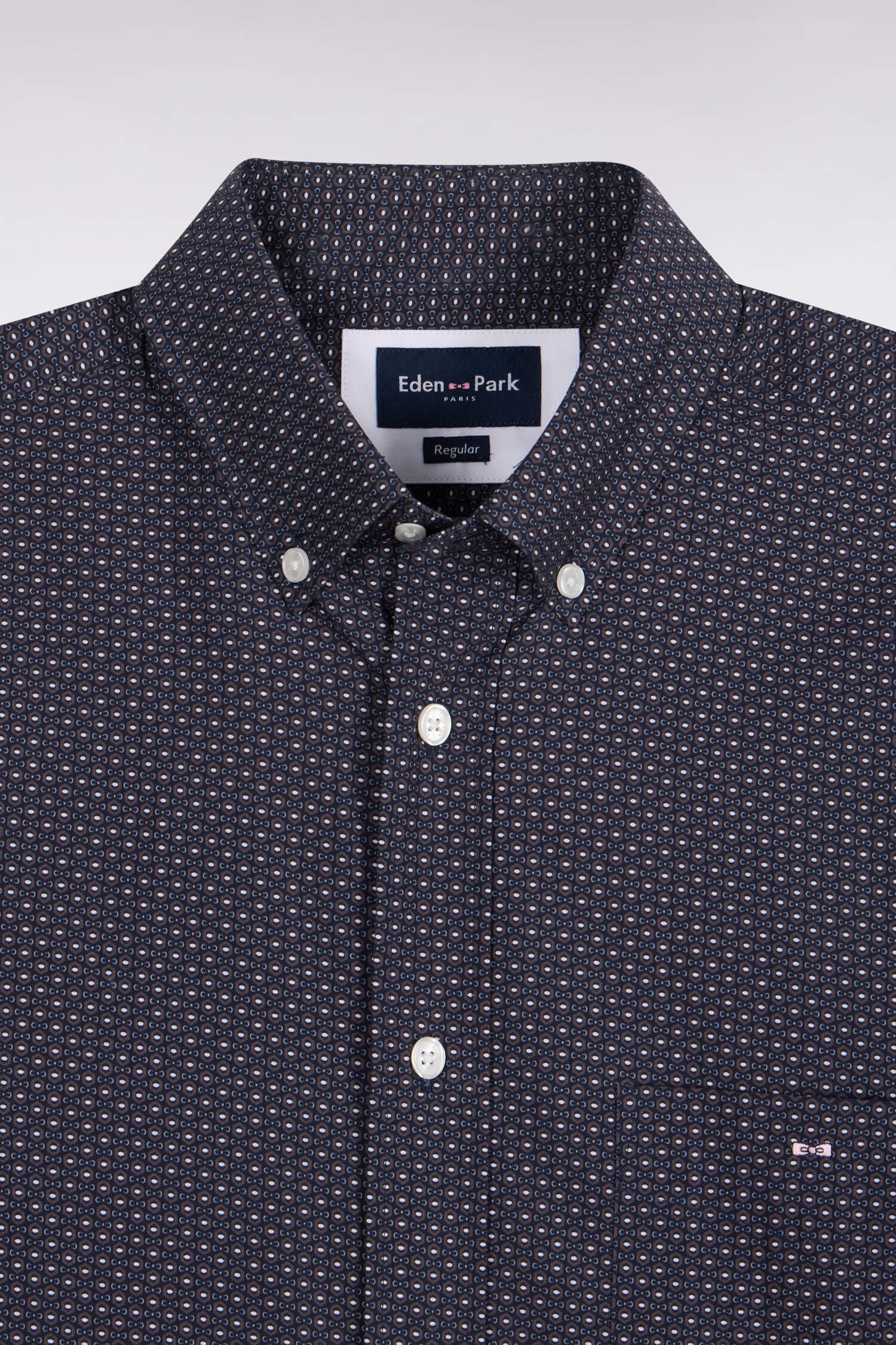 Chemise en coton gris à micromotifs coupe droite