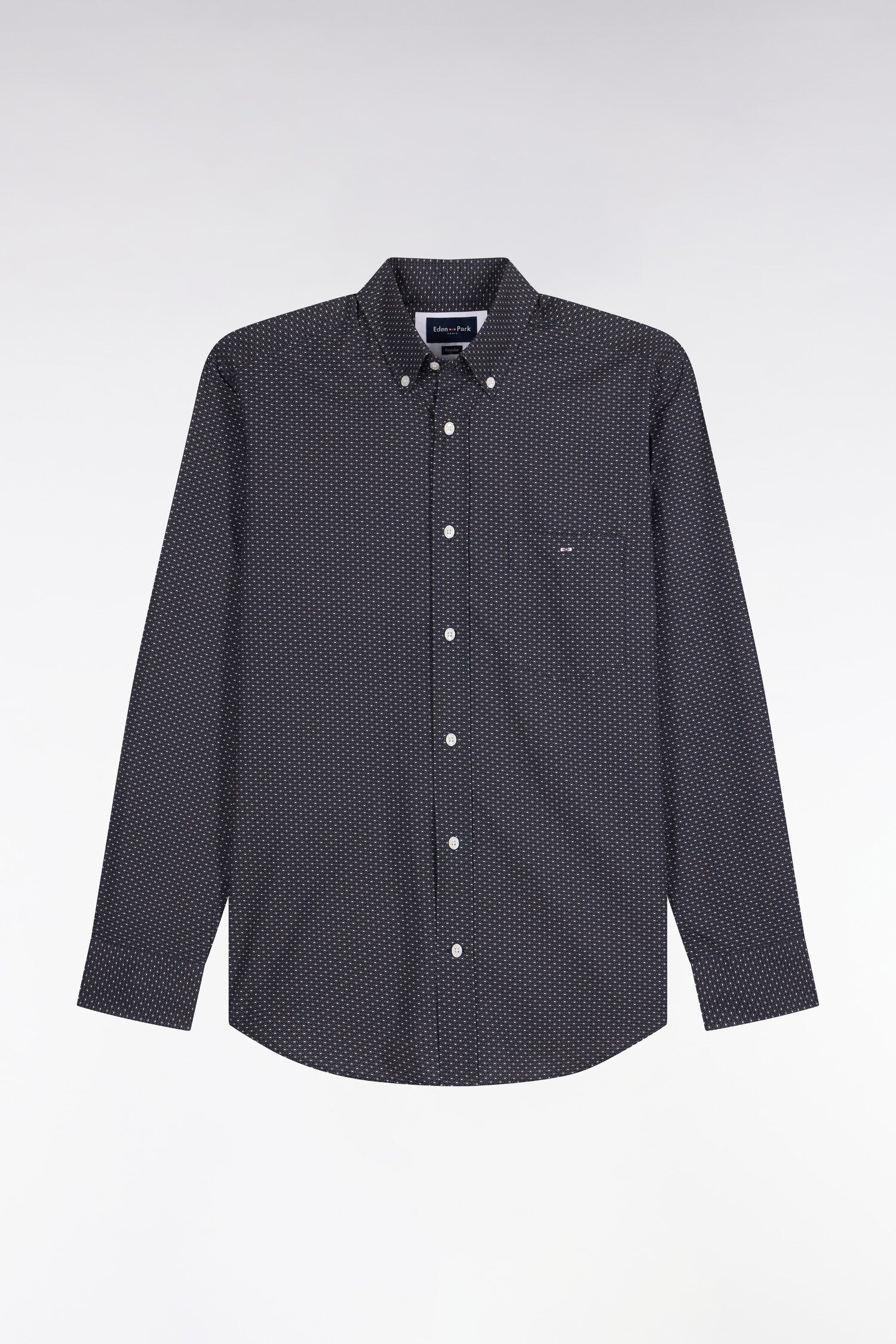 Chemise en coton kaki à micromotifs coupe droite