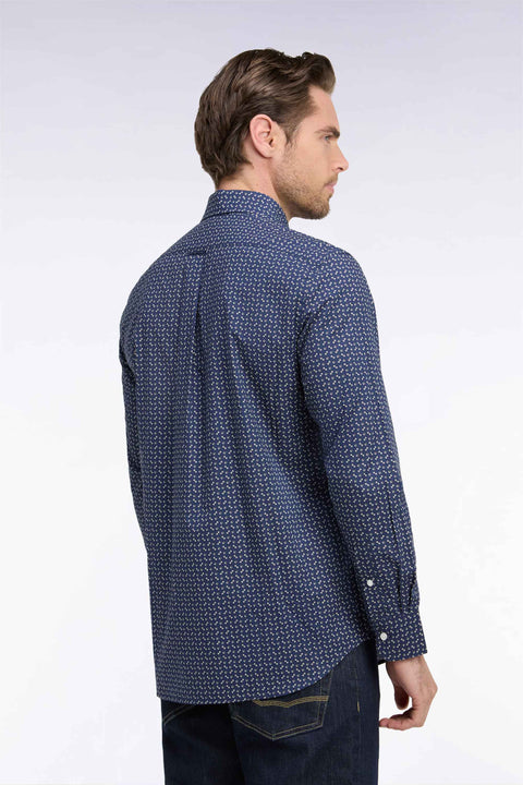 Chemise en popeline de coton marine à micromotifs kaki coupe droite - Image 3
