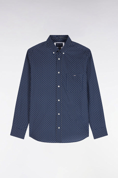 Chemise en popeline de coton blanche à micromotifs bleus coupe droite - Image 2