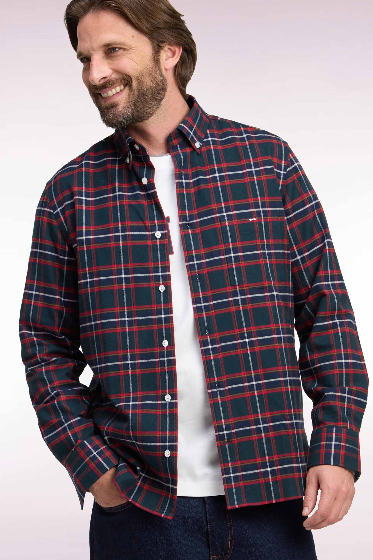 Chemise en flanelle de coton à carreaux coupe droite