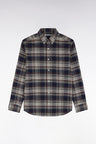 Chemise en flanelle de coton marine à carreaux coupe droite