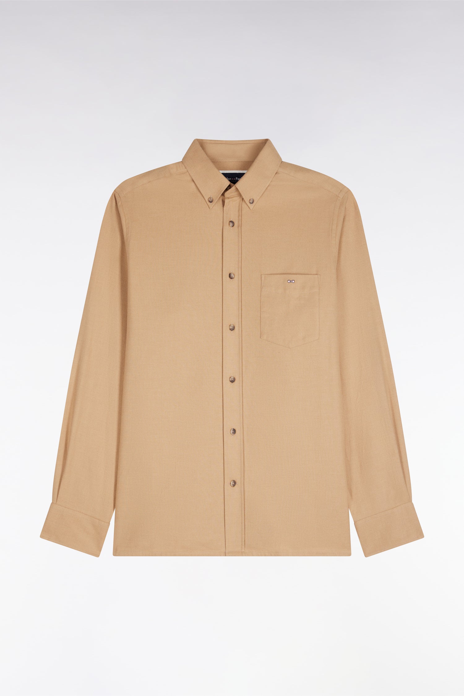 shirt plain in cotton caramel straight fit