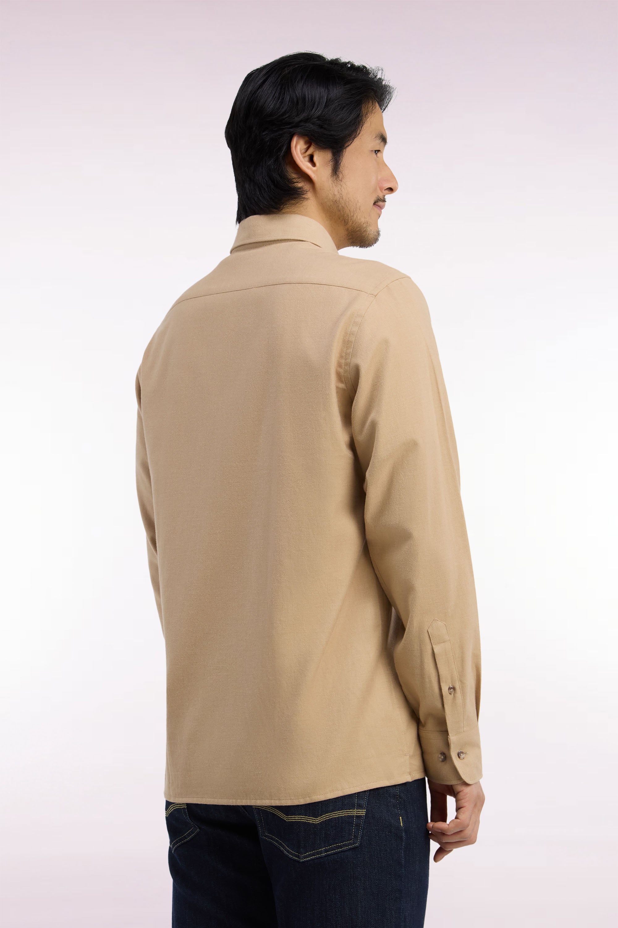 shirt plain in cotton caramel straight fit