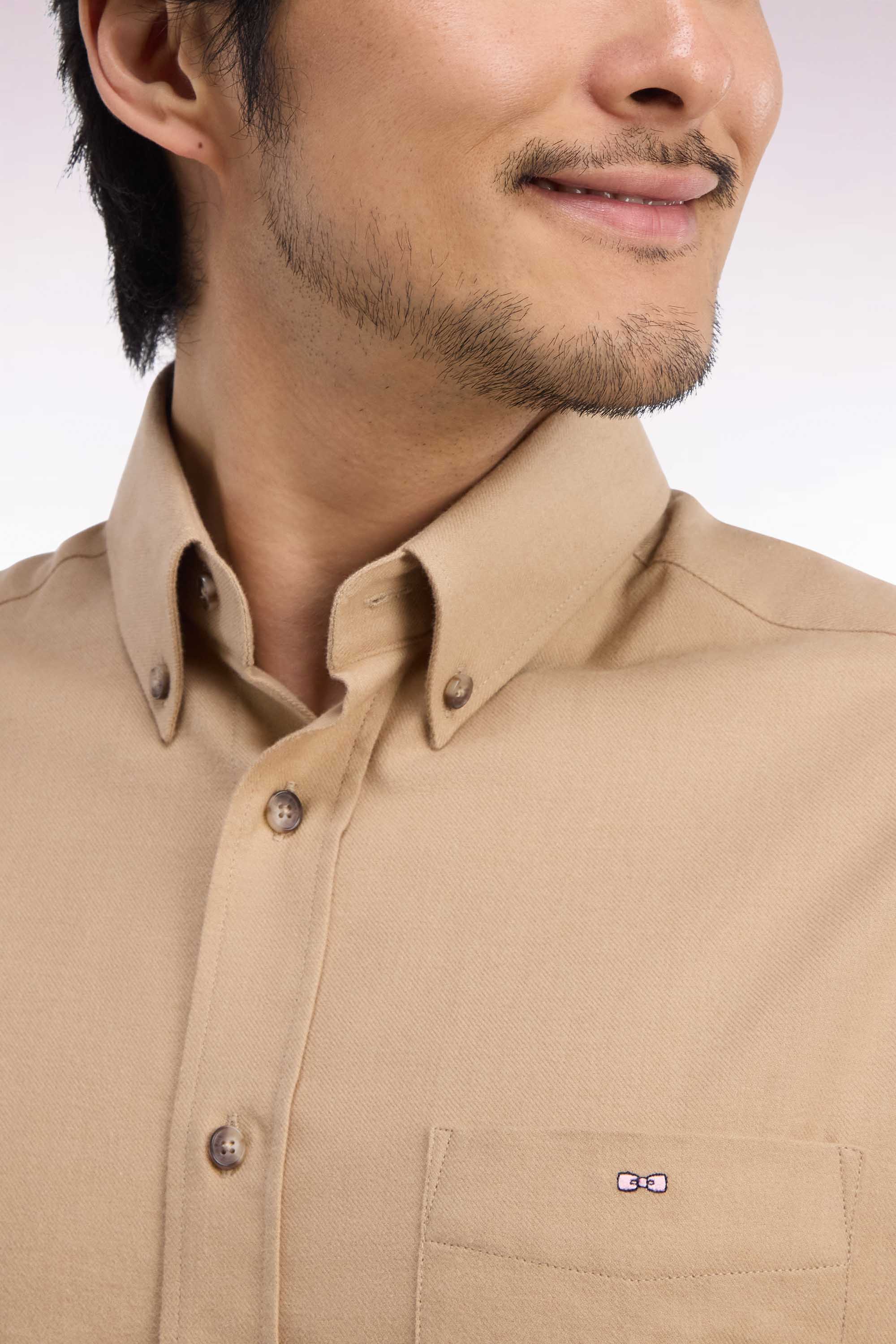 shirt plain in cotton caramel straight fit