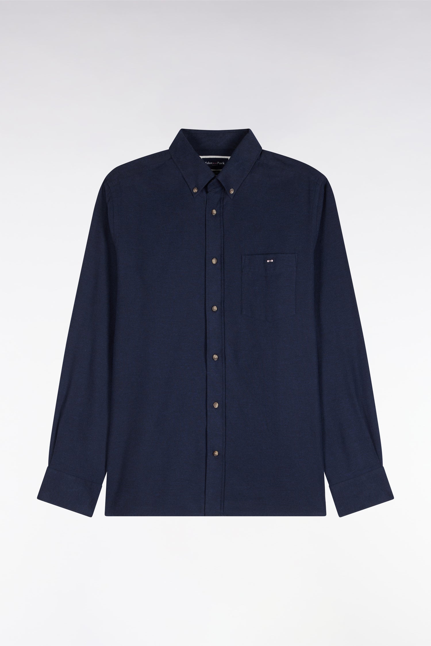 Chemise unie en coton marine coupe droite
