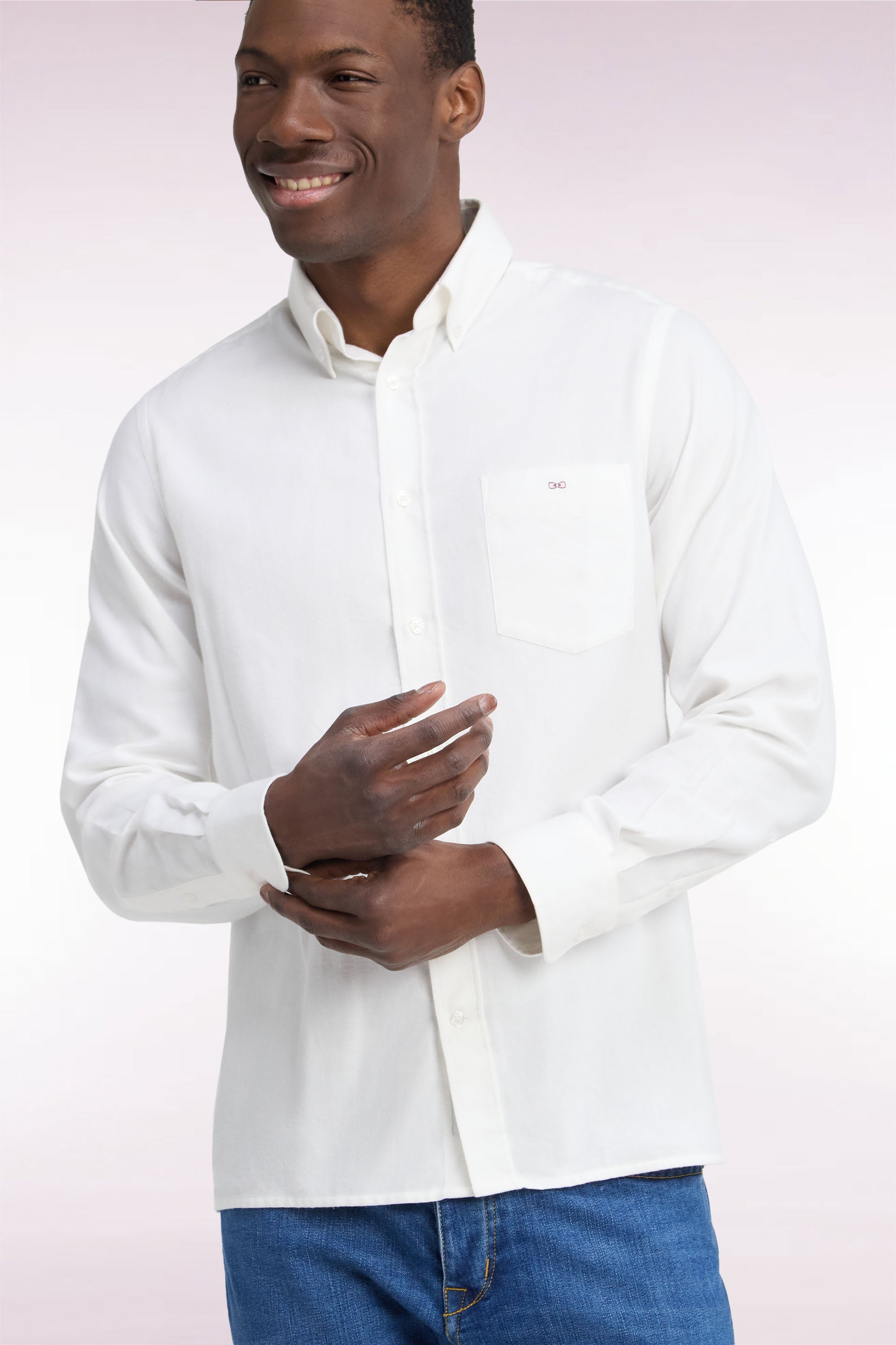 camicia a righe bâtons in cotone ivoire vestibilità dritta