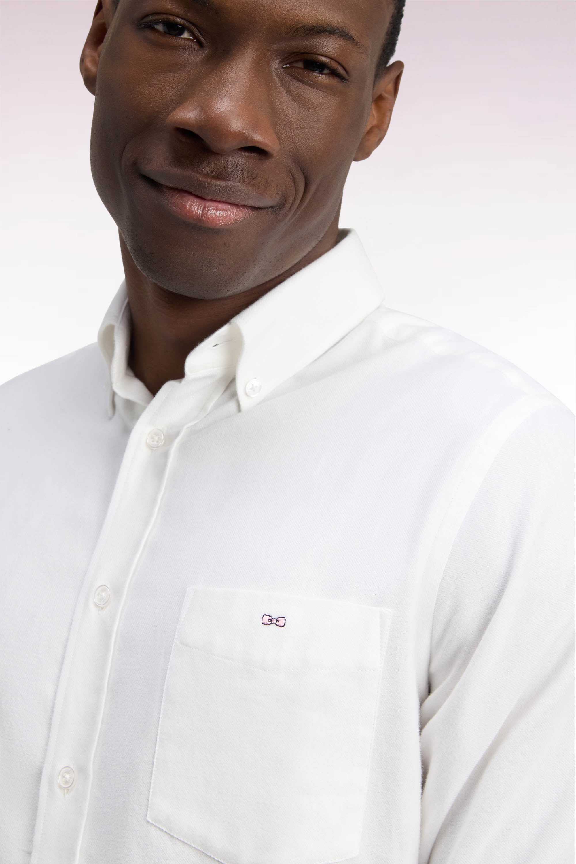 camisa a rayas bâtons en algodón ivoire corte recto