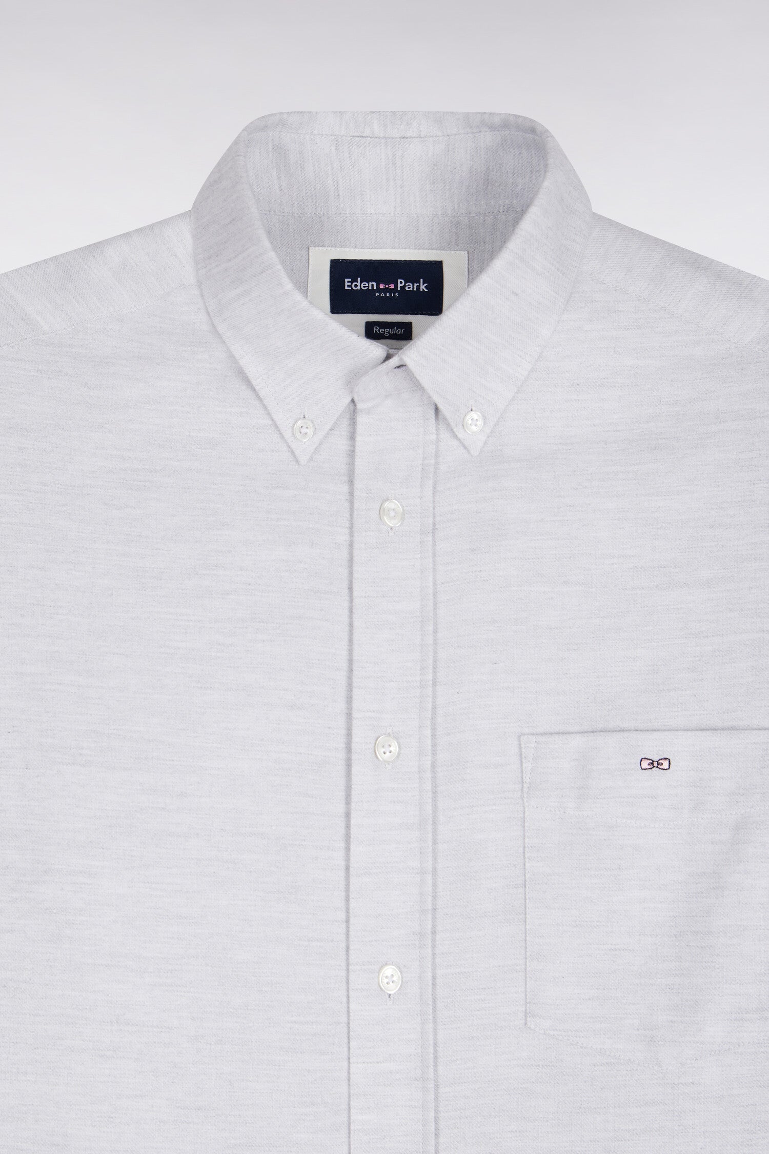 Chemise unie en coton gris chiné coupe droite