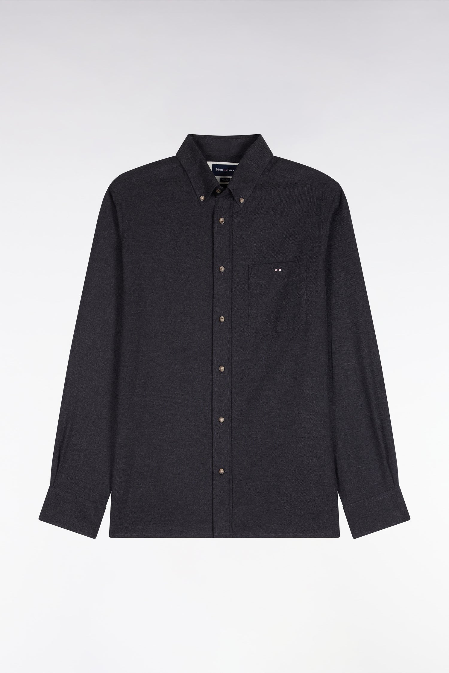 Chemise unie en coton gris foncé coupe droite