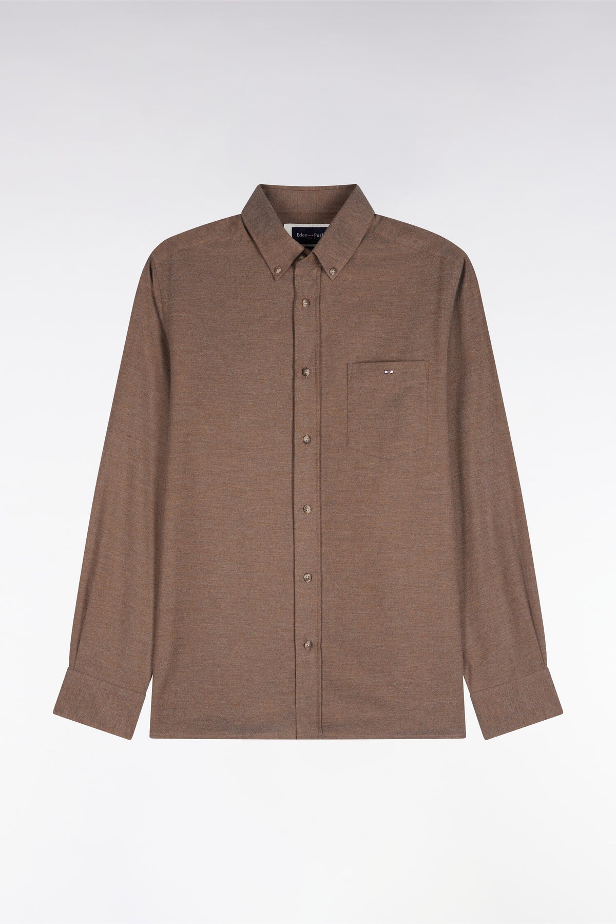 Chemise unie en coton marron coupe droite