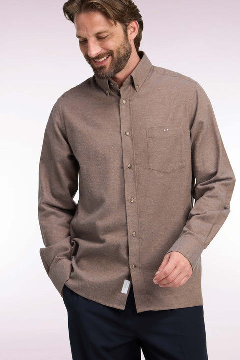 Chemise unie en coton marron coupe droite - Image 1