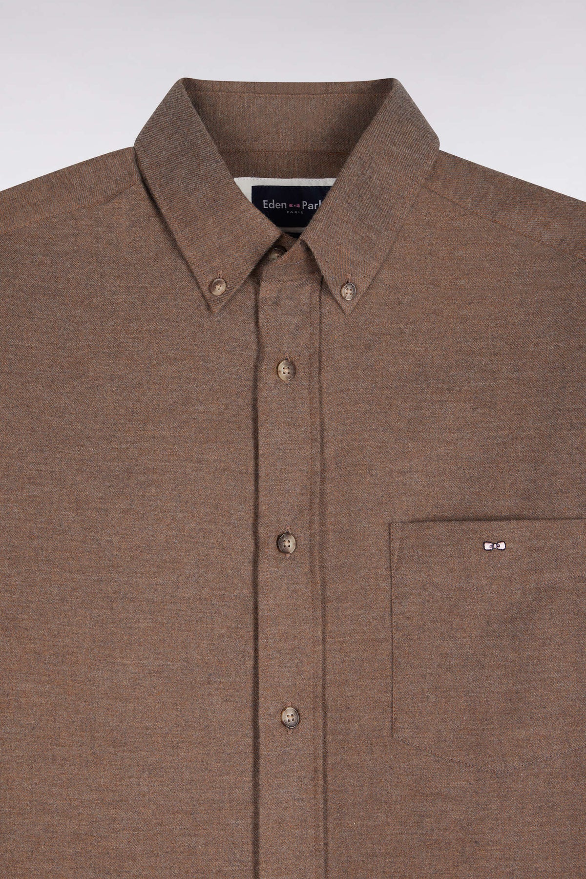 Chemise unie en coton marron coupe droite