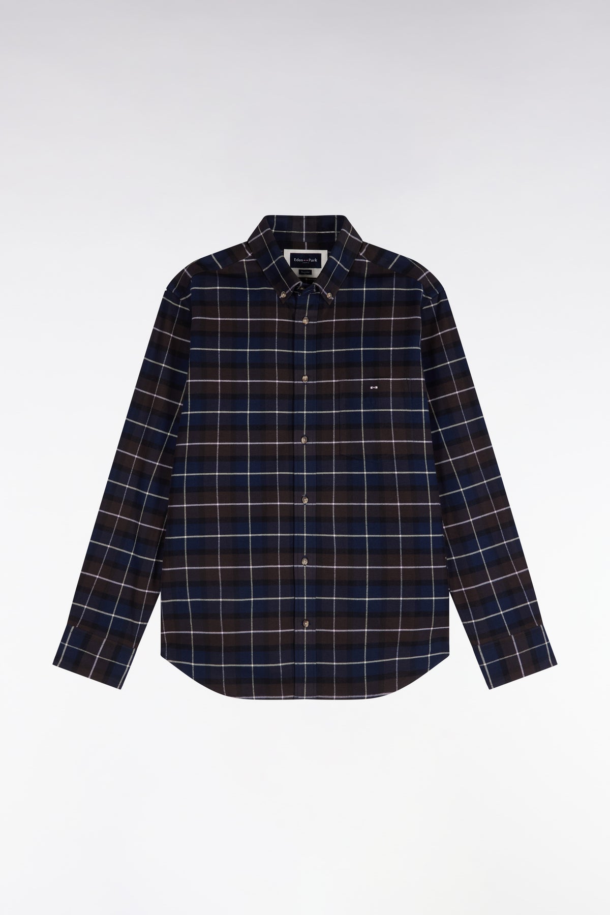 Chemise en flanelle de coton marron à carreaux coupe droite