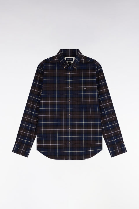 Chemise en flanelle de coton marron à carreaux coupe droite - Image 2