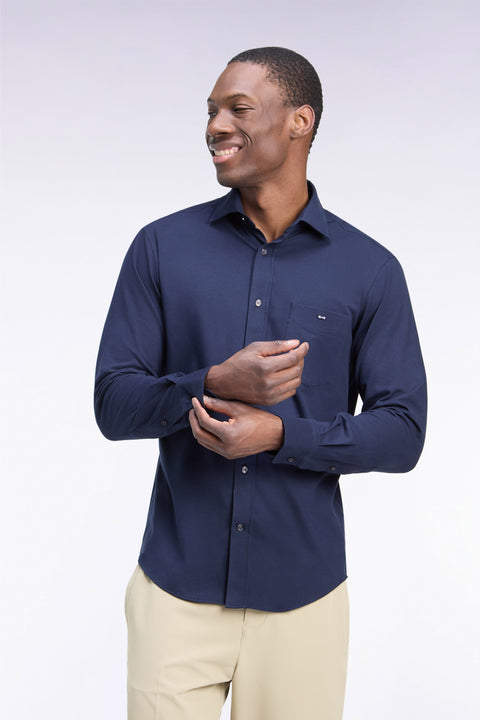 Chemise en coton stretch marine coupe droite - Image 1