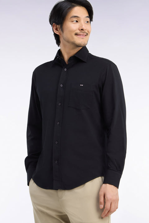 Chemise en coton stretch noir coupe droite - Image 1