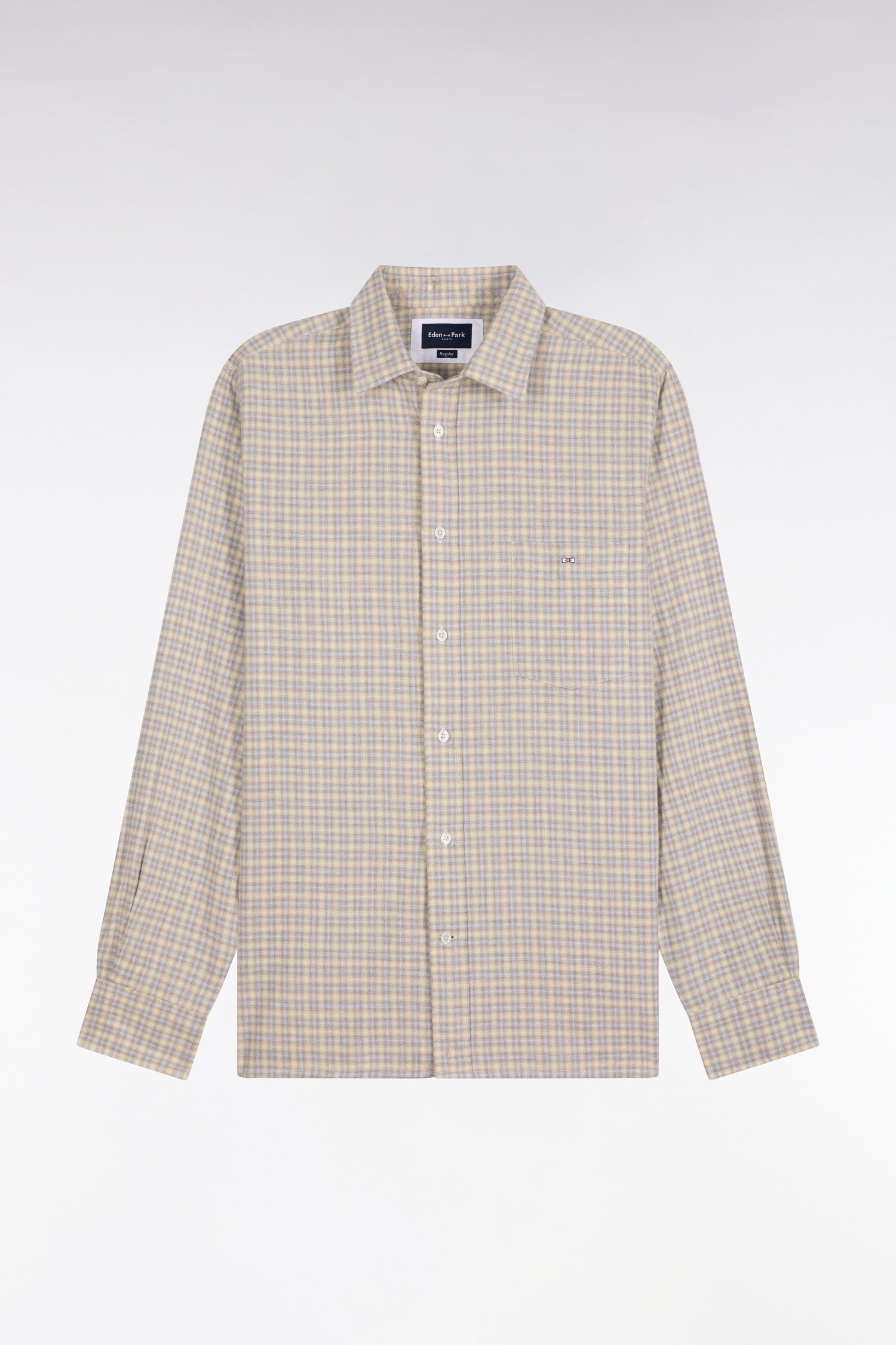 Chemise en coton à carreaux écrue coupe droite