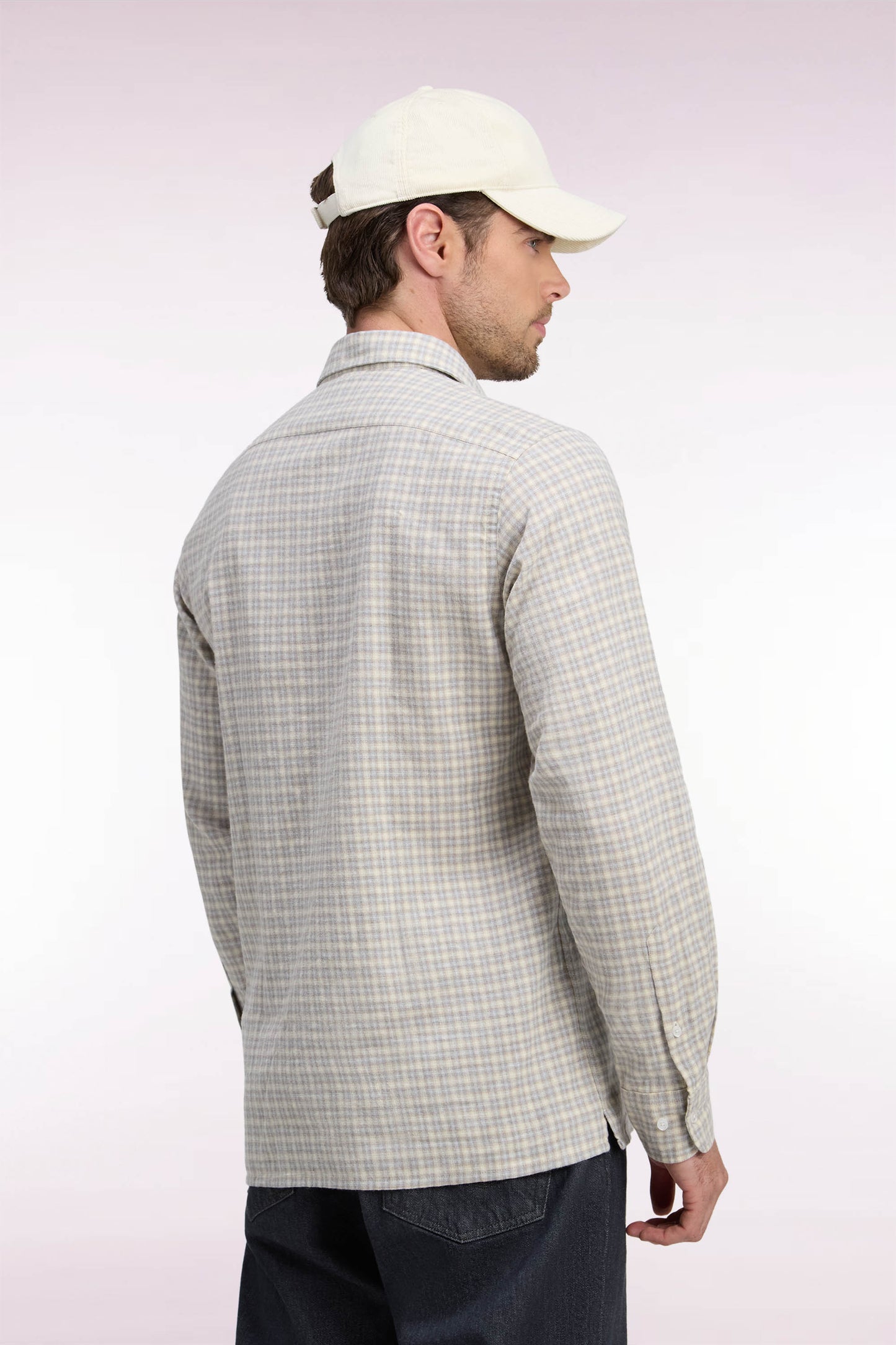 Chemise en coton à carreaux écrue coupe droite