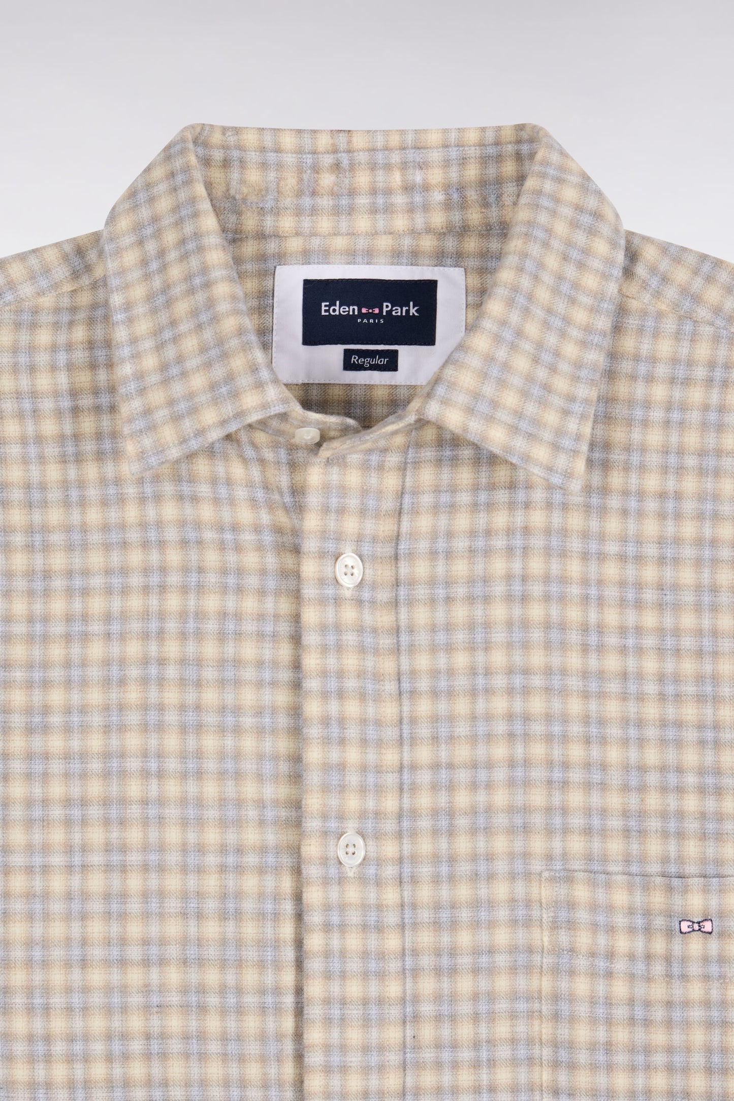Chemise en coton à carreaux écrue coupe droite