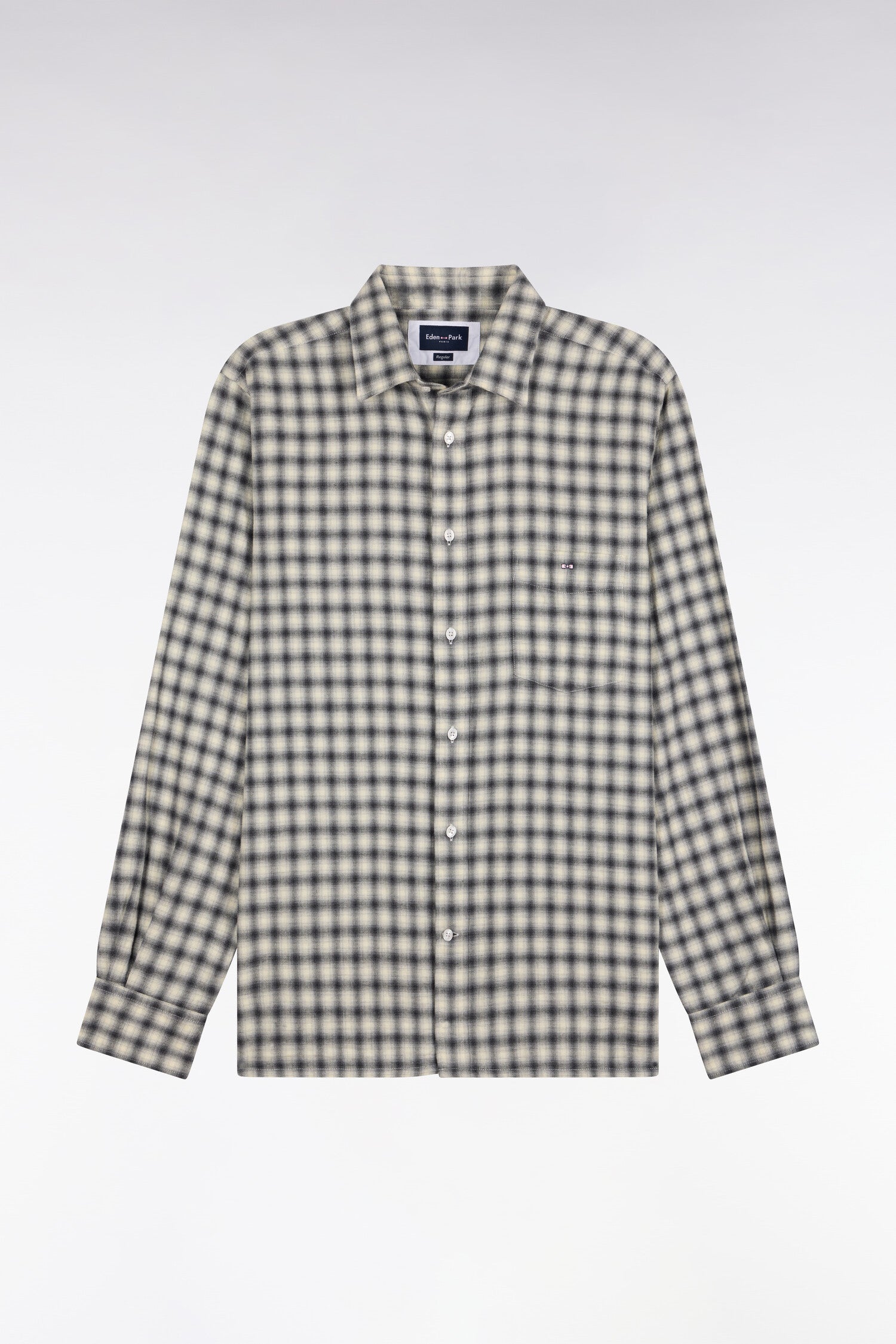 Chemise en coton à carreaux écrue coupe droite