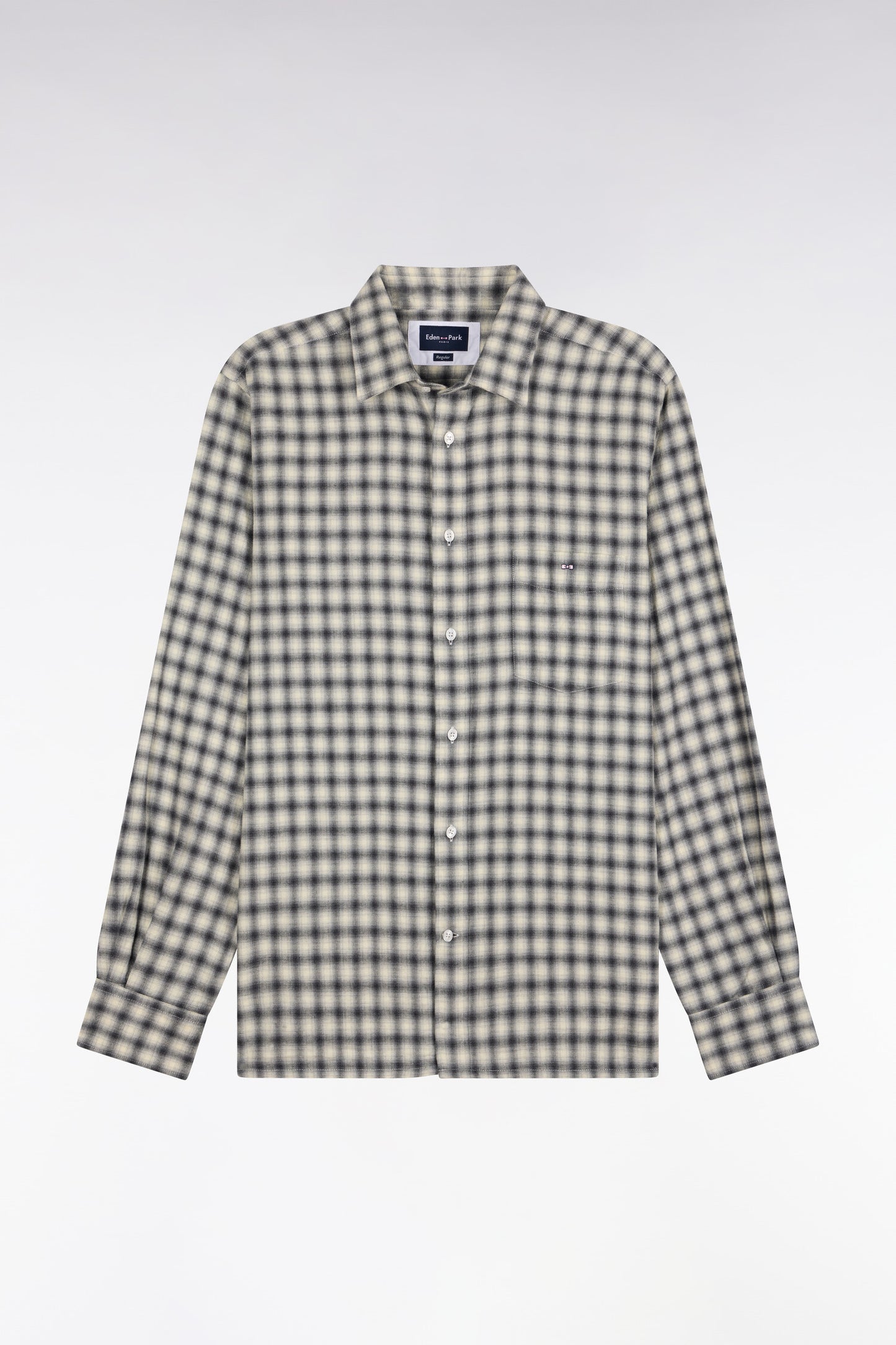 Chemise en coton à carreaux écrue coupe droite