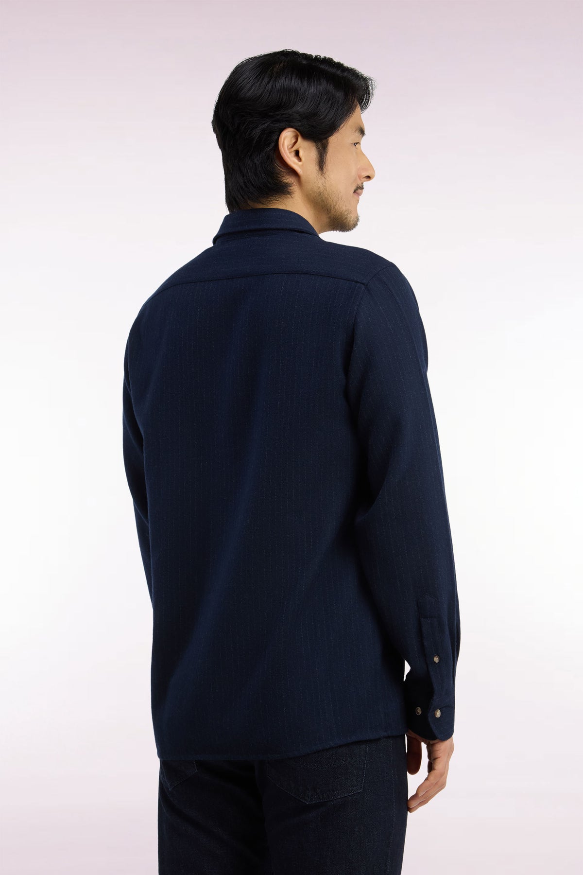 Straight fit navy striped flannel shirt