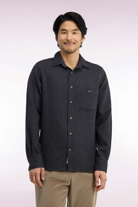 Straight fit gray striped flannel shirt - Image 3