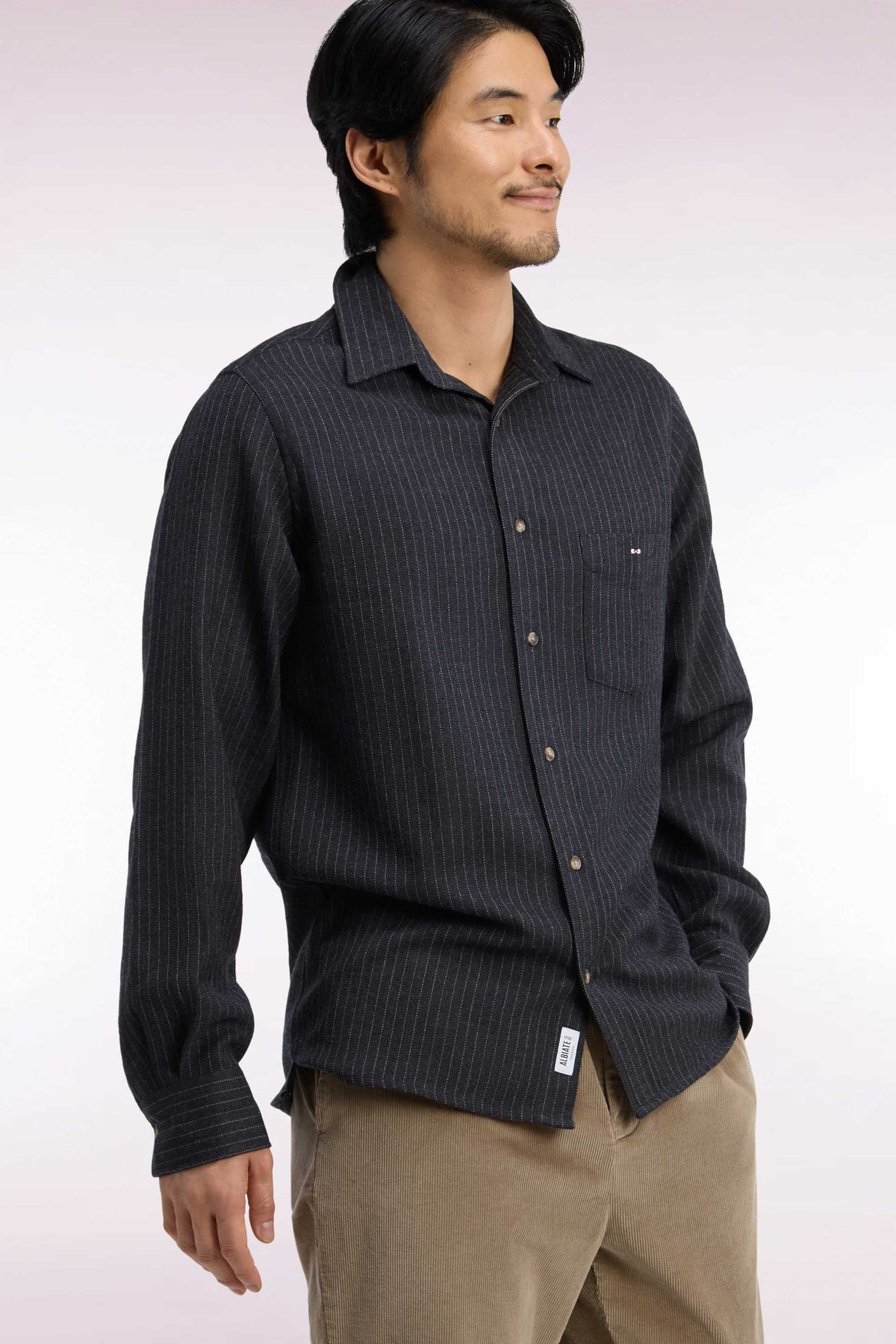 Straight fit gray striped flannel shirt