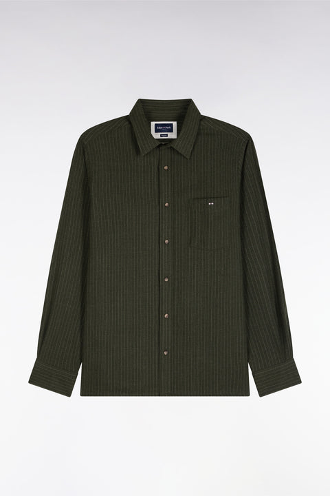 Straight fit khaki striped flannel shirt - Image 1