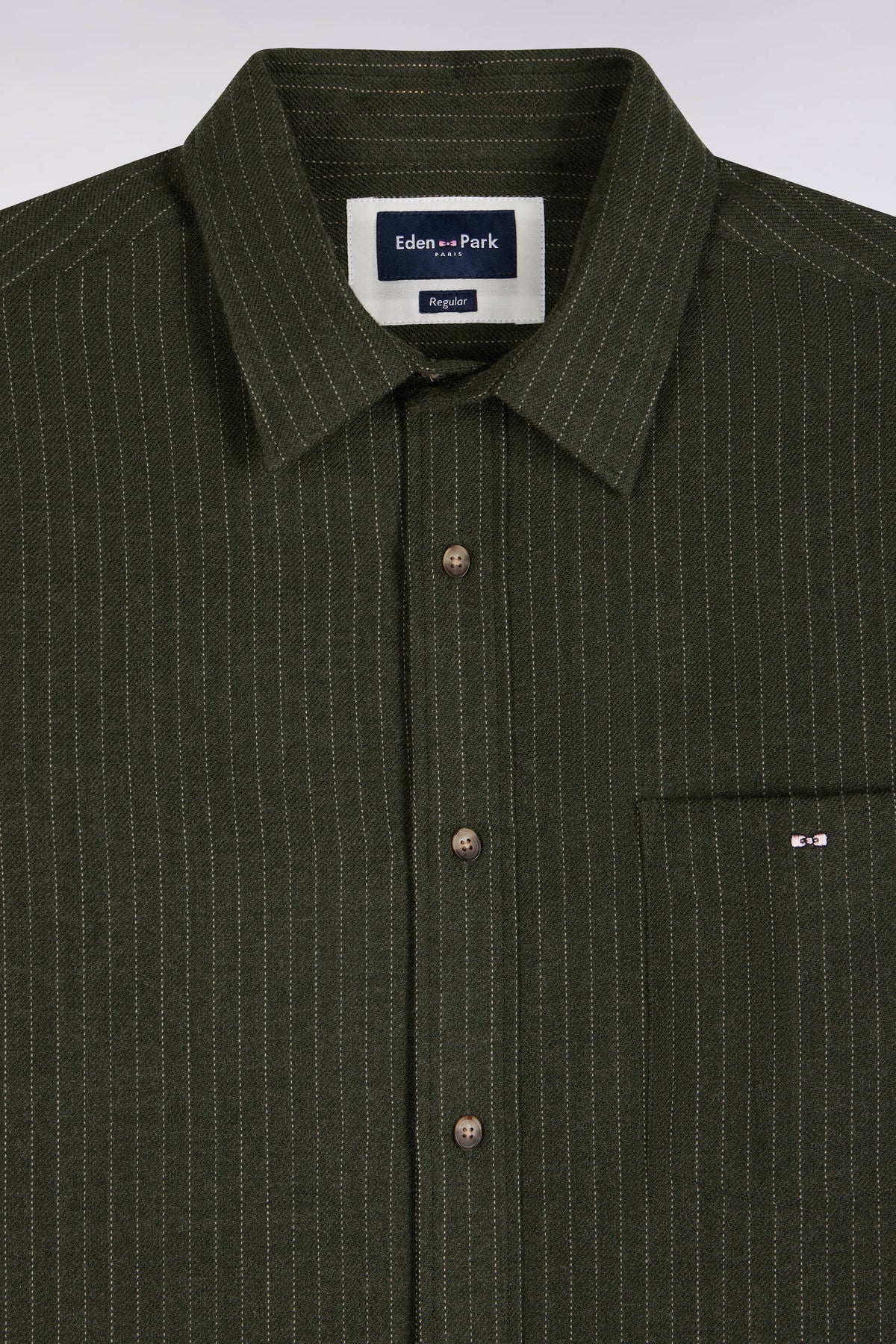 Chemise en flanelle rayée kaki coupe droite