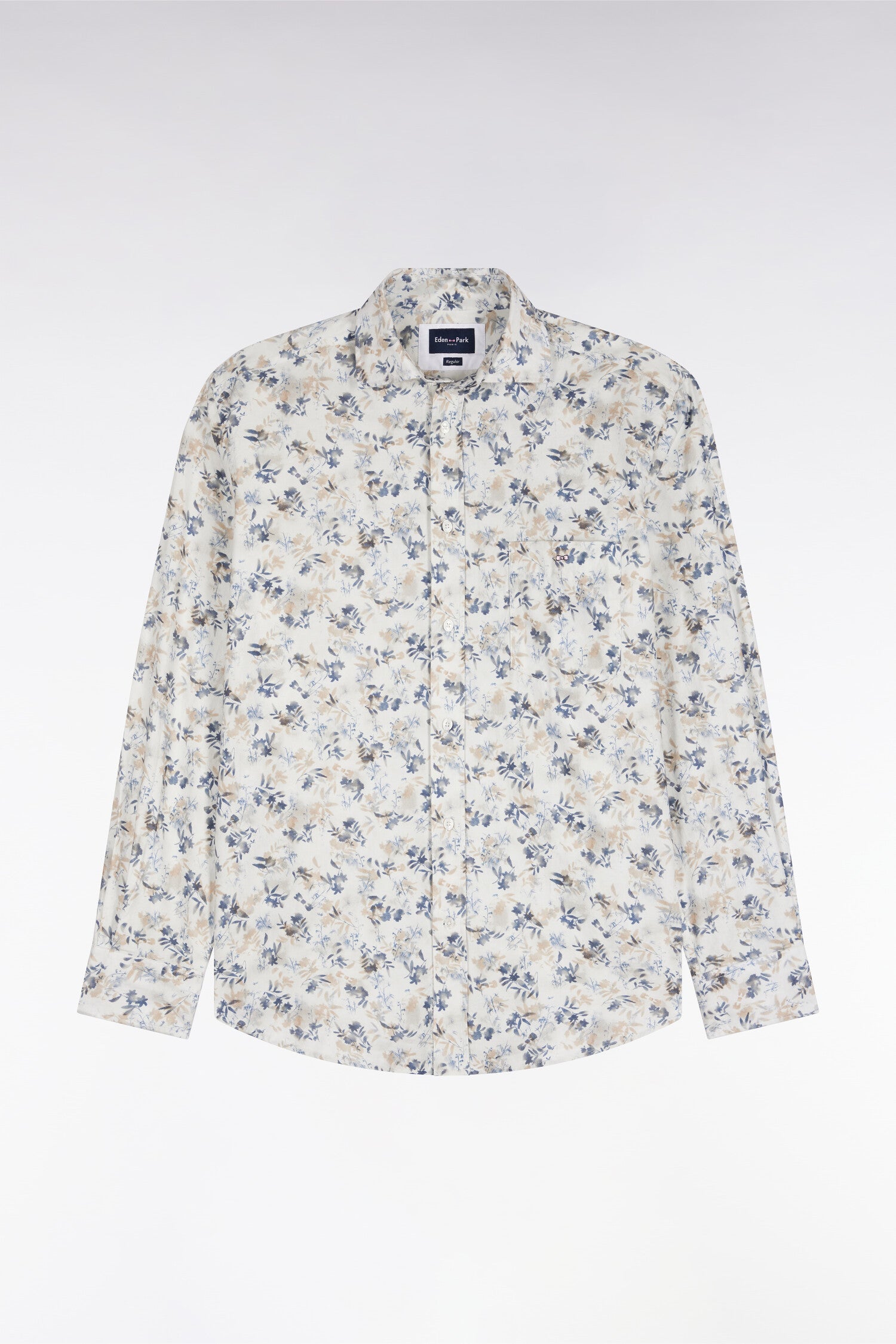 Chemise en coton écru à imprimé végétal coupe droite