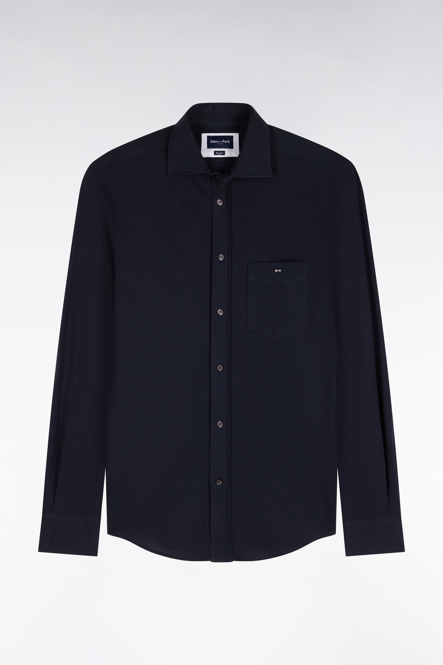 Chemise unie en coton marine coupe droite