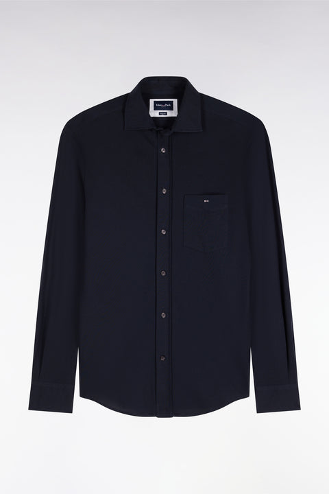 Chemise unie en coton marine coupe droite - Image 2