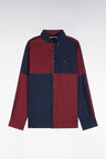 Chemise en coton marine et bordeaux coupe droite