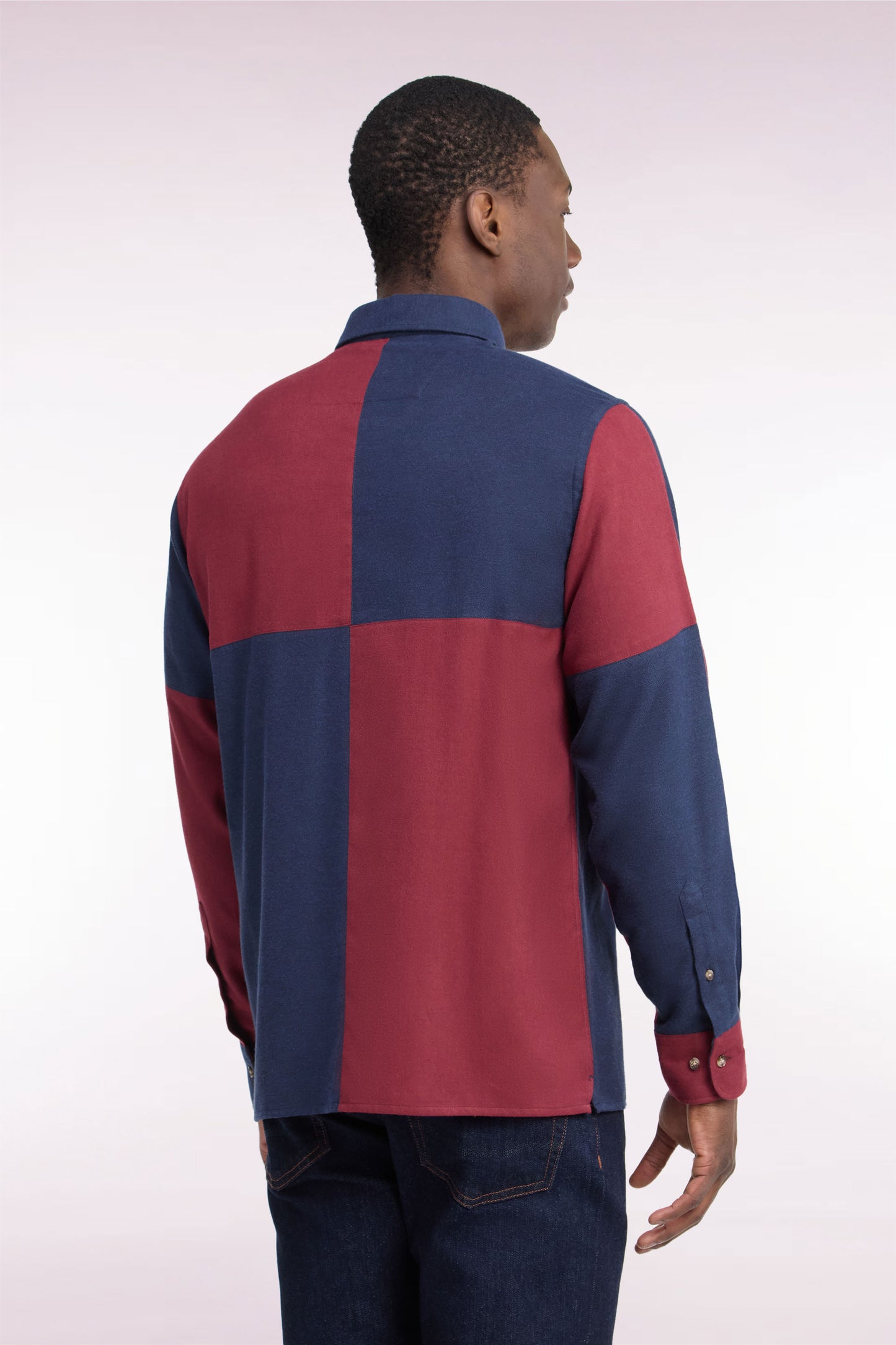 Chemise en coton marine et bordeaux coupe droite