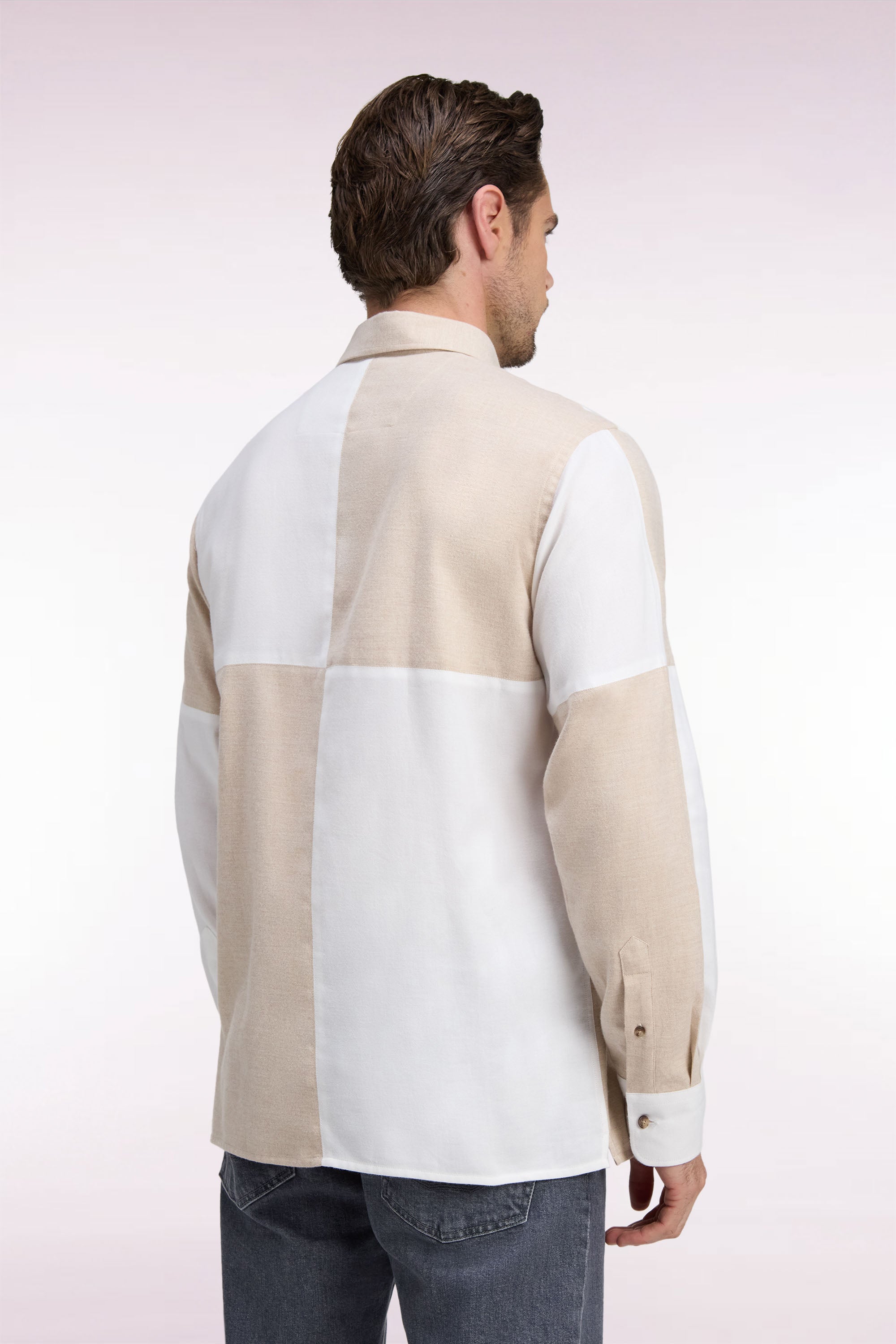Chemise en coton beige et écrue coupe droite