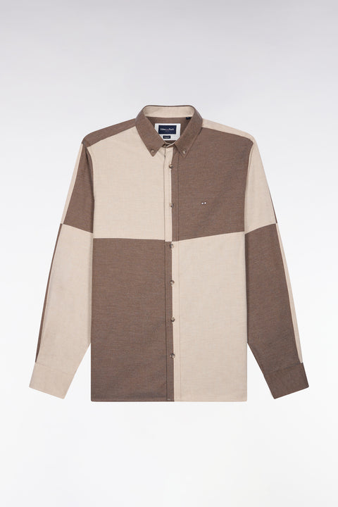 Chemise en coton camel et beige coupe droite - Image 2