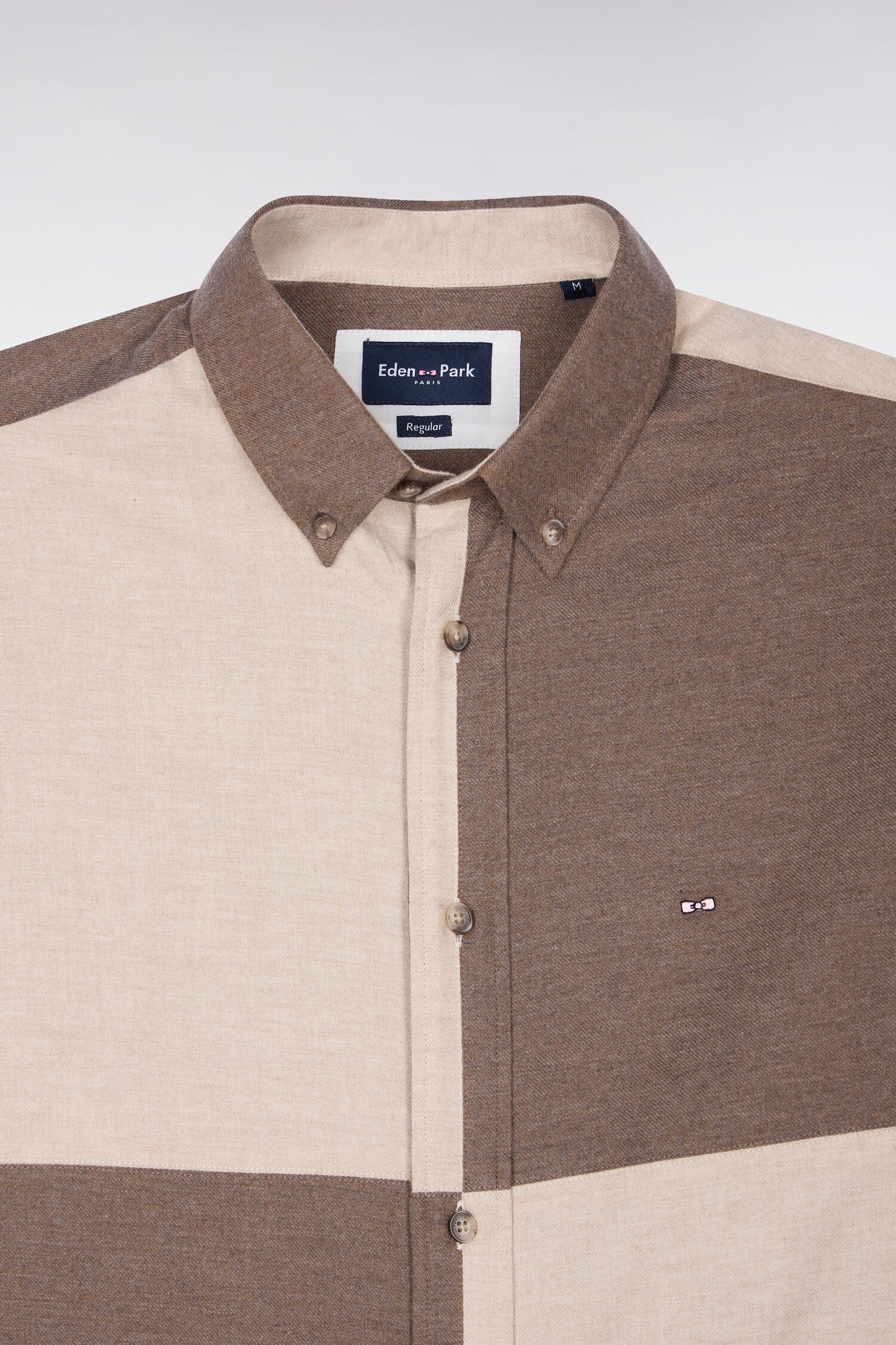 Chemise en coton camel et beige coupe droite