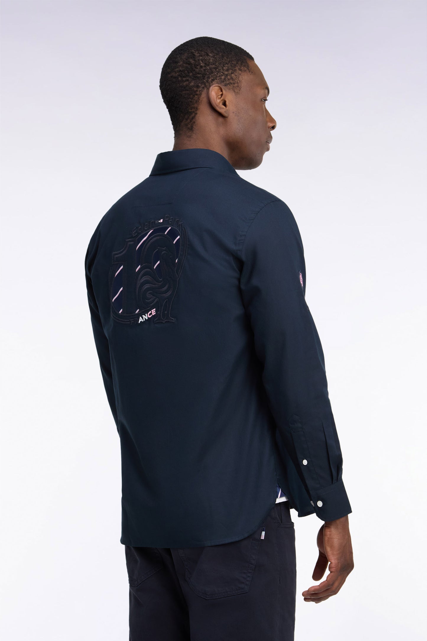 Chemise XV de France en coton marine patch dos coupe droite