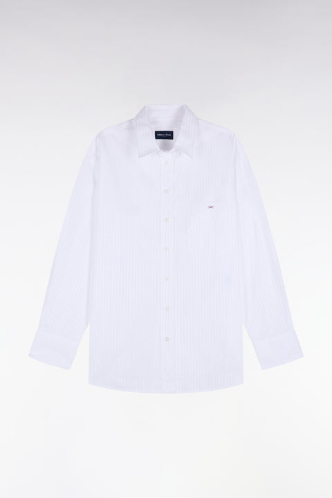 Chemise en coton blanc à rayures beige coupe oversized - Image 2