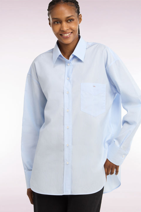 Chemise en coton ciel à rayures blanches coupe oversized - Image 1