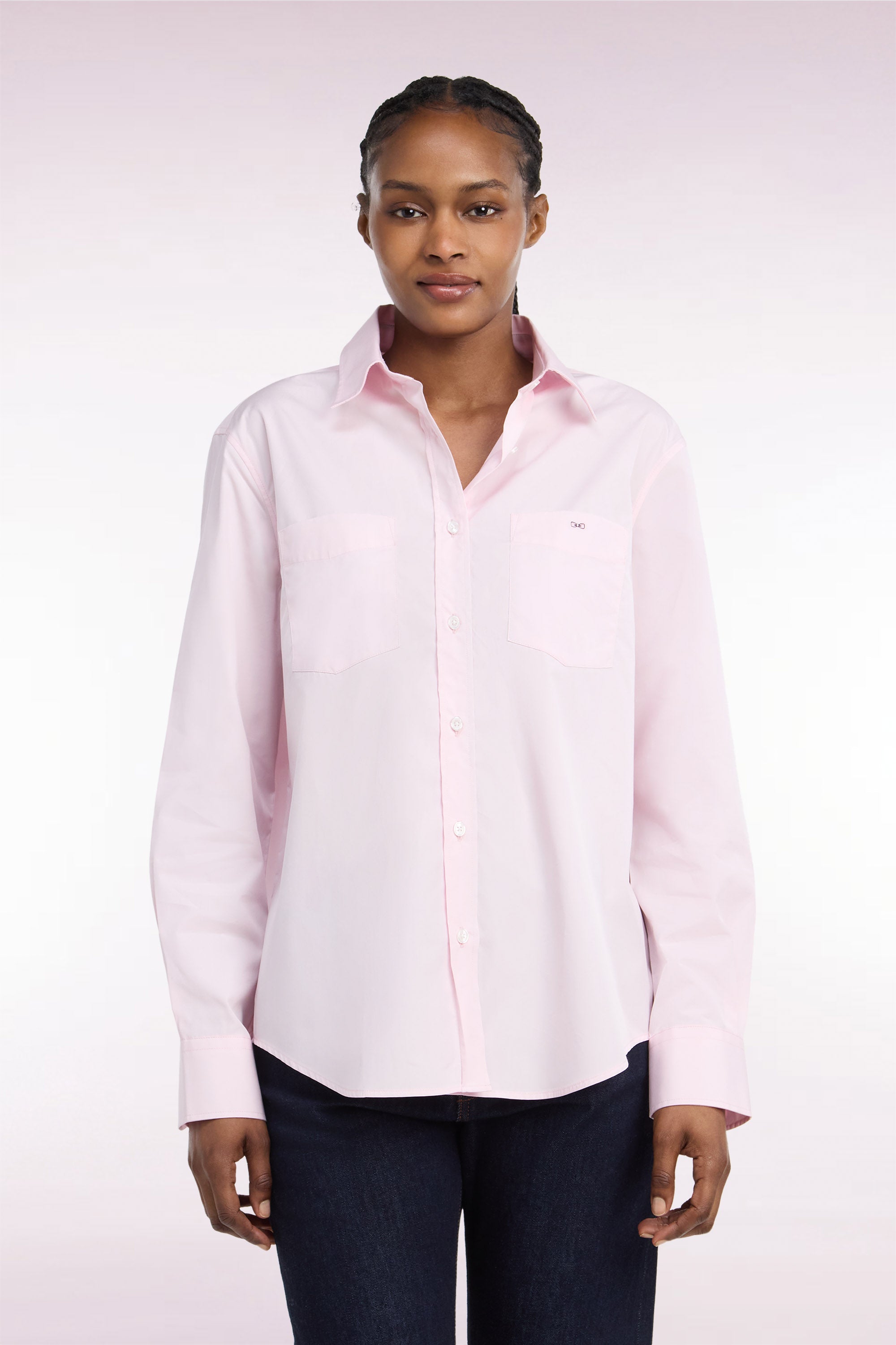 Chemise en coton rose à poches plaquées coupe décontractée