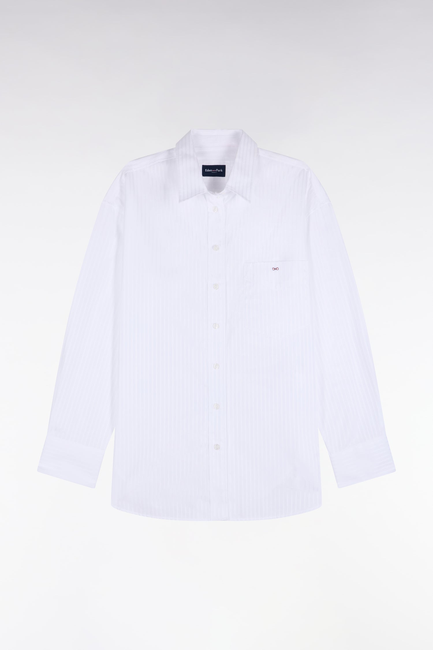 Chemise en coton blanc à rayures beige coupe Relaxed