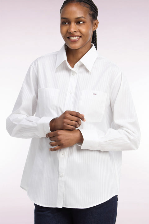 Chemise en coton blanc à rayures beige coupe Relaxed - Image 1