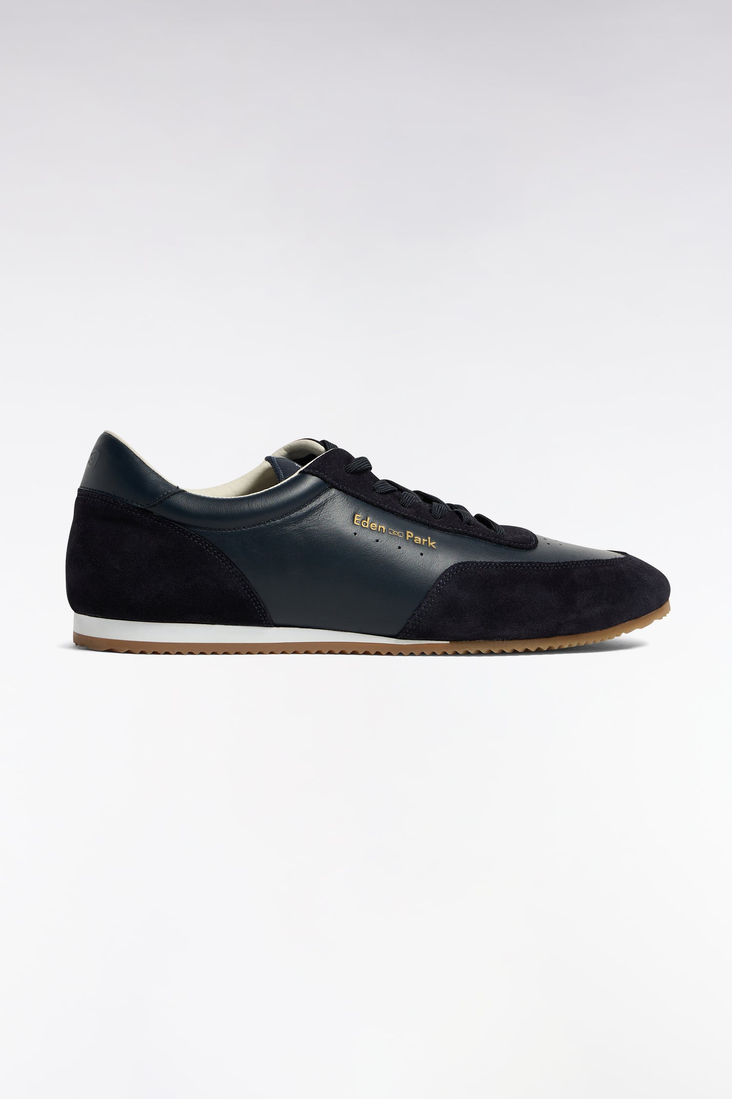 Sneaker basses bimatière aus Leder und daim Marineblau