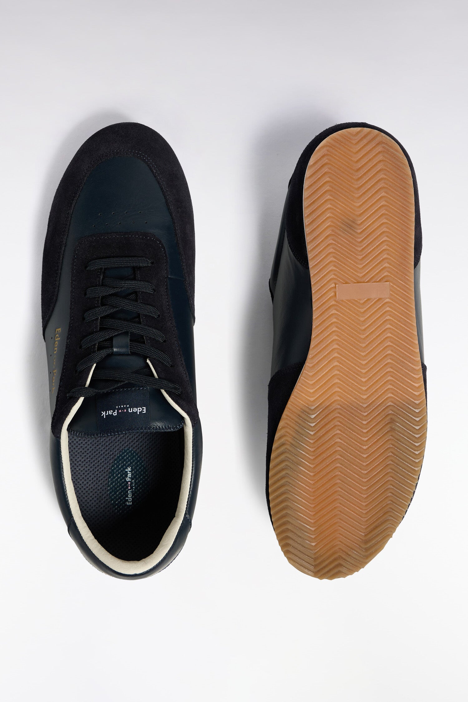 Baskets basses bimatière en cuir et daim marine